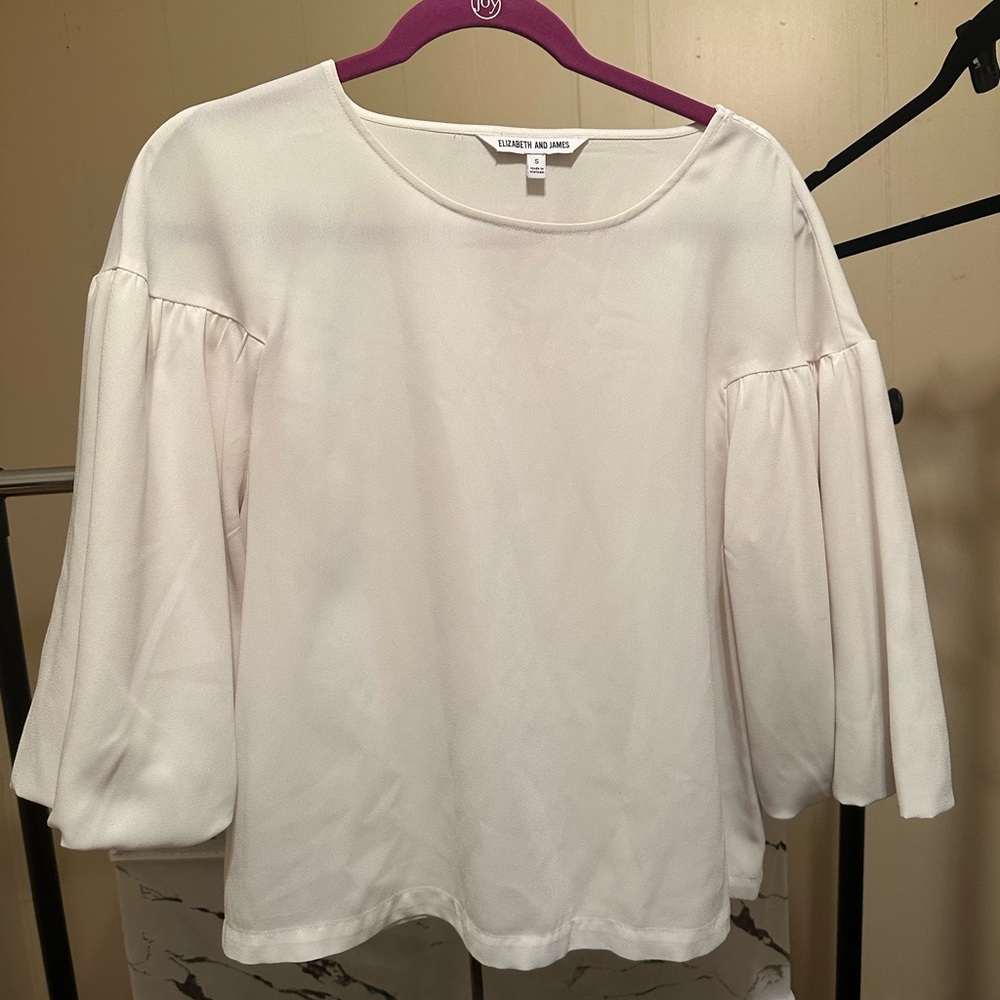 Elizabeth and James Cream Boxy Blouse with Balloon Sleeves